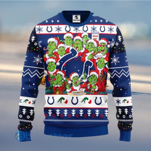 Christmas Gift NFL Indianapolis Colts Cute 12 Grinch Face Xmas Day 3D Ugly Christmas Sweater