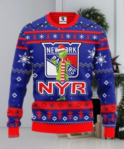 Christmas Gift NHL New York Rangers Logo With Funny Grinch Men And Women Ugly Christmas Sweater For Fans