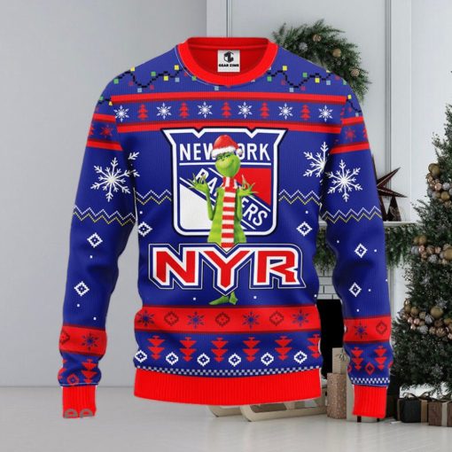 Christmas Gift NHL New York Rangers Logo With Funny Grinch Men And Women Ugly Christmas Sweater For Fans