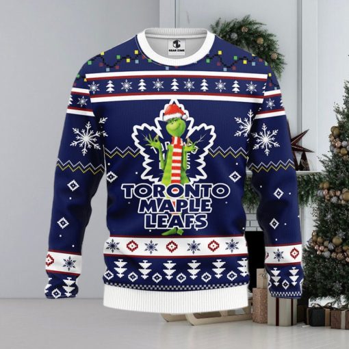 Christmas Gift NHL Toronto Maple Leafs Logo With Funny Grinch Men And Women Ugly Christmas Sweater For Fans