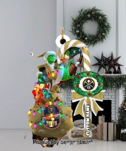 Christmas Gifts Denver Nuggets NBA Final 2023 Champions Custom Name Grinch Candy Cane Ornament