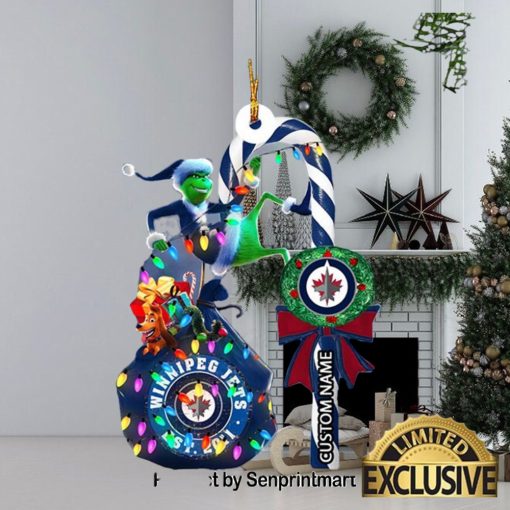 Christmas Gifts Winnipeg Jets NHL Grinch Candy Cane Custom Name Ornament