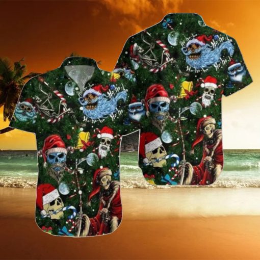 Christmas Ho Ho Ho Santa Skull Green 3D All Over Printed Hawaiian Shirt Style Gift For Men Women