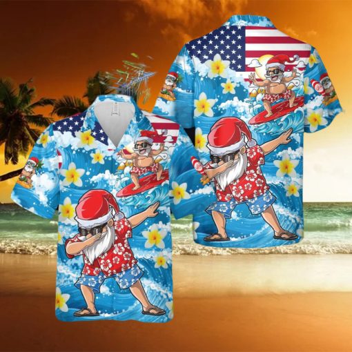 Christmas In July Dabbing Santa Surfing Beach Summer Funny Hawaiian Shirt Ideas Gift
