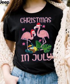 Christmas In July Pink Flamingo Wearing Santa Hat Gift Kids T Shirt