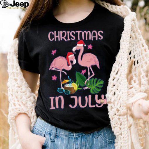 Christmas In July Pink Flamingo Wearing Santa Hat Gift Kids T Shirt