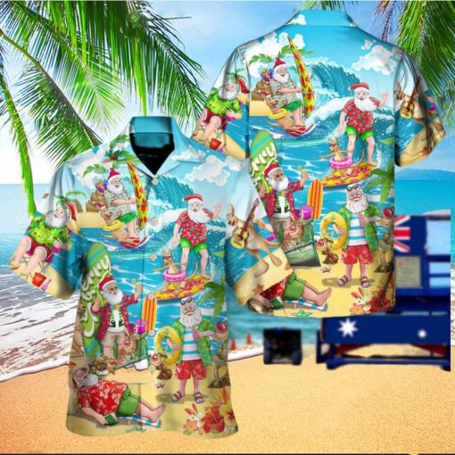 Christmas In July Santa Claus Surfing Hawaii Shirt