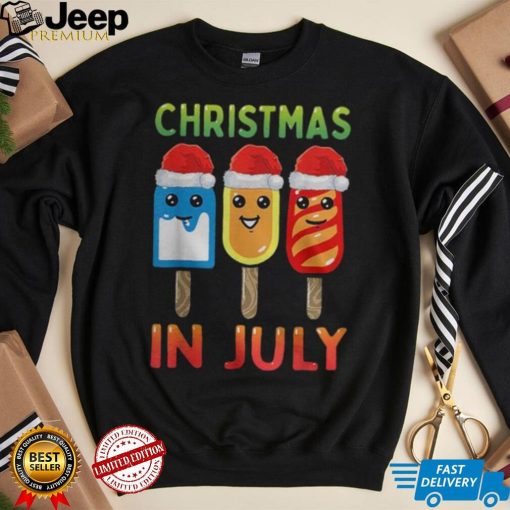 Christmas In July Santa Hat Ice Pops Funny Kids Toddler Cute Women Graphic Tee