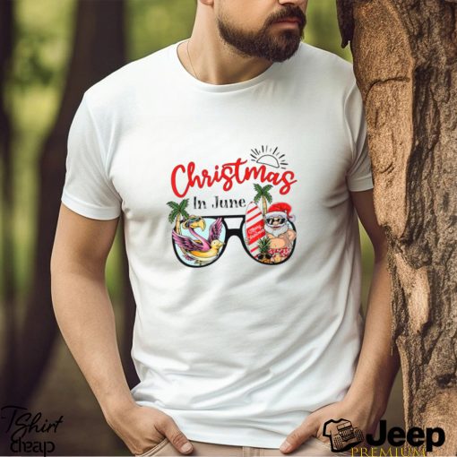 Christmas In June Sunglasses Santa Flamingo Summer Vacation T Shirt