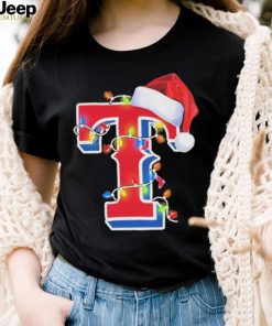 Christmas Light Santa Hat Texas Rangers Logo Shirt