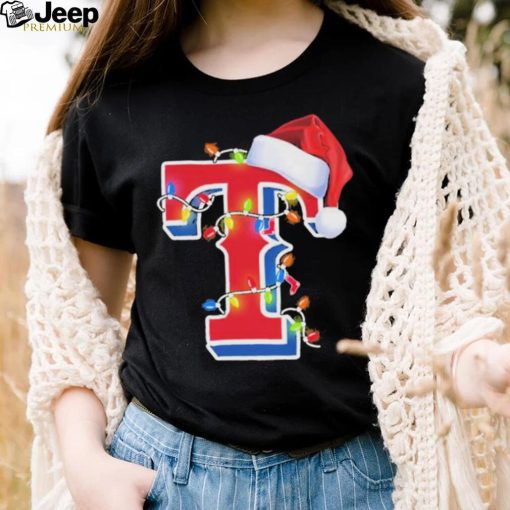 Christmas Light Santa Hat Texas Rangers Logo Shirt