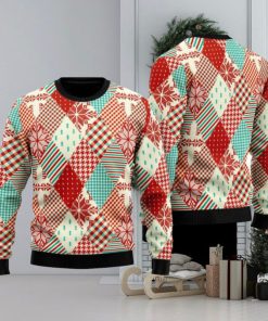 Christmas Patchwork Fabric Seamless Pattern Ugly Christmas Sweater Funny Gift For Men And Women Family Holidays