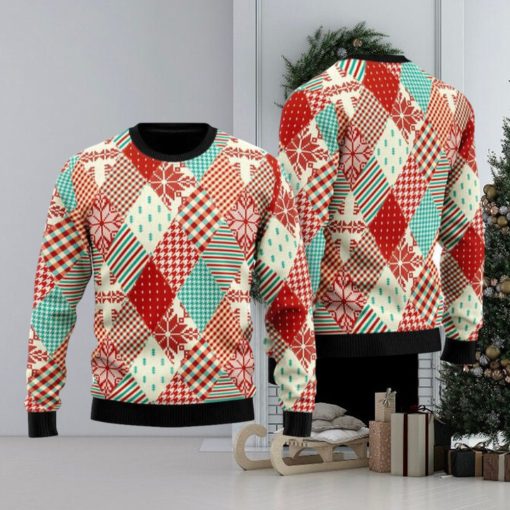 Christmas Patchwork Fabric Seamless Pattern Ugly Christmas Sweater Funny Gift For Men And Women Family Holidays