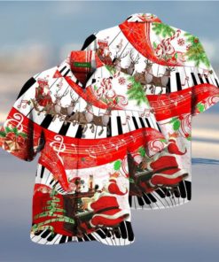 Christmas Piano Theme Hawaiian Shirt, Mens Christmas Hawaiian Shirt