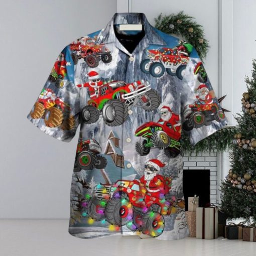 Christmas Santa Claus Riding Red Truck Hawaiian Shirt