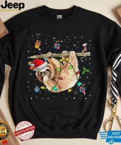 Christmas Sloth Santa Hat Lights Ornaments Xmas Men Women Shirt