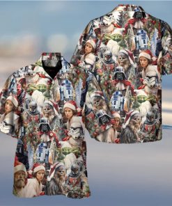 Christmas Star Wars With Santa Hat And Christmas Trees Hawaiian Shirt