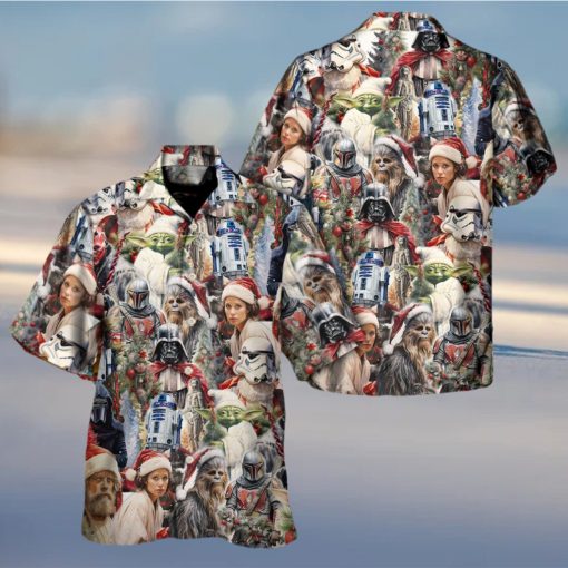 Christmas Star Wars With Santa Hat And Christmas Trees Hawaiian Shirt