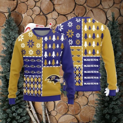 Christmas Sweater Baltimore Ravens Christmas Pine Trees Pattern Limited Edition 3D Sweater