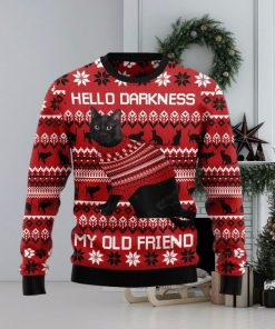 Christmas Ugly Sweater Black Cat Hello Darkness My Old Friend Funny Sweater Gift For Men And Women