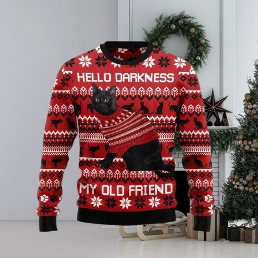 Christmas Ugly Sweater Black Cat Hello Darkness My Old Friend Funny Sweater Gift For Men And Women