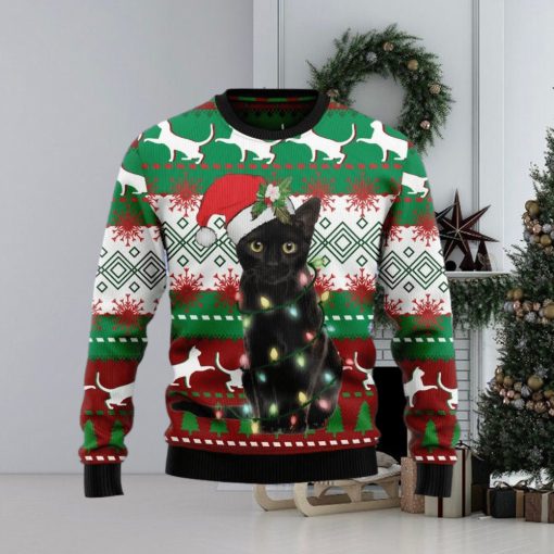 Christmas Ugly Sweater Black Cat Light Funny Sweater Gift For Men And Women