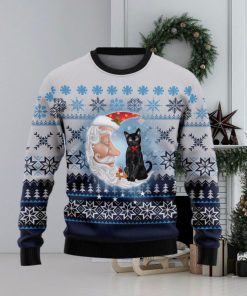 Christmas Ugly Sweater Black Cat Love Santa Moon Funny Sweater Gift For Men And Women