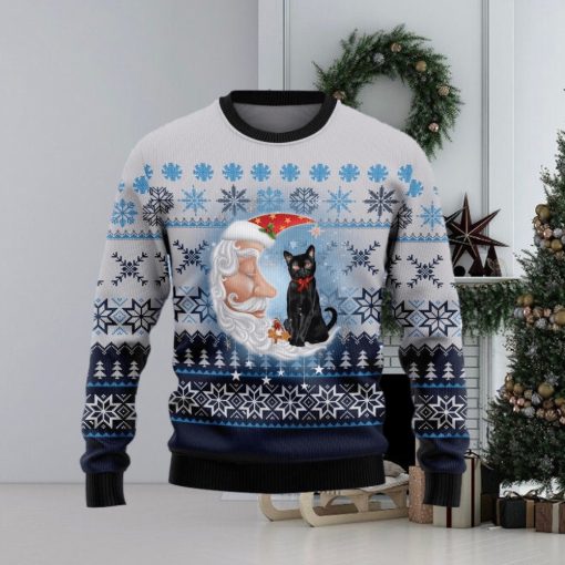 Christmas Ugly Sweater Black Cat Love Santa Moon Funny Sweater Gift For Men And Women