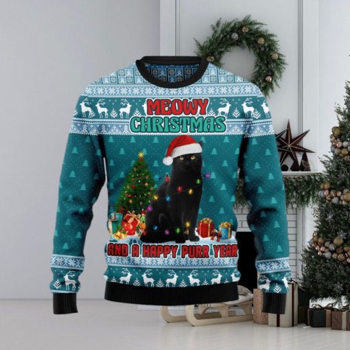 Christmas Ugly Sweater Black Cat Meomy Christmas Happy Purr Year Funny Sweater Gift For Men And Women