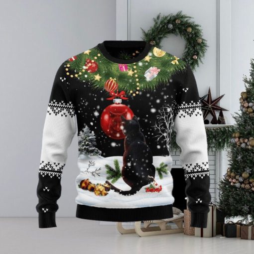 Christmas Ugly Sweater Black Cat Mirror Funny Sweater Gift For Men And Women