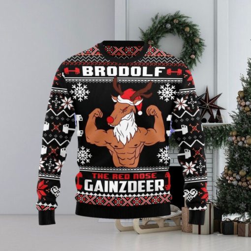 Christmas Ugly Sweater Brodolf The Red Nose Gainzdeer Gym Funny Sweater Gift For Men And Women