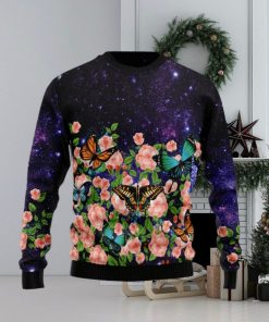 Christmas Ugly Sweater Butterfly Flowers Funny Sweater Gift For Men And Women