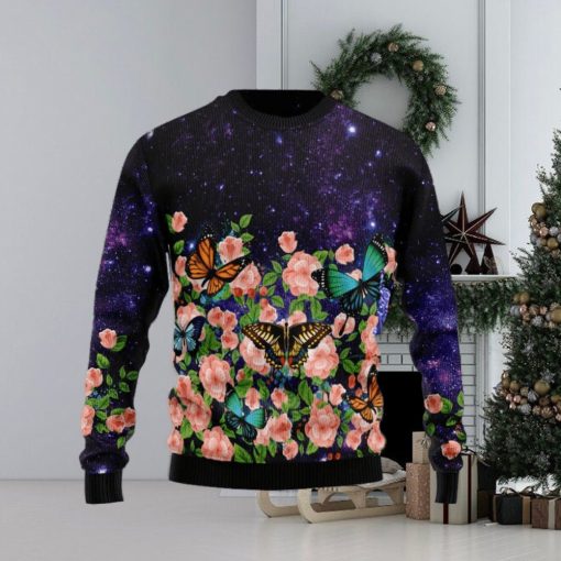 Christmas Ugly Sweater Butterfly Flowers Funny Sweater Gift For Men And Women