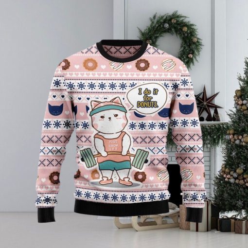 Christmas Ugly Sweater Cat Do It For Donuts Funny Sweater Gift For Men And Women