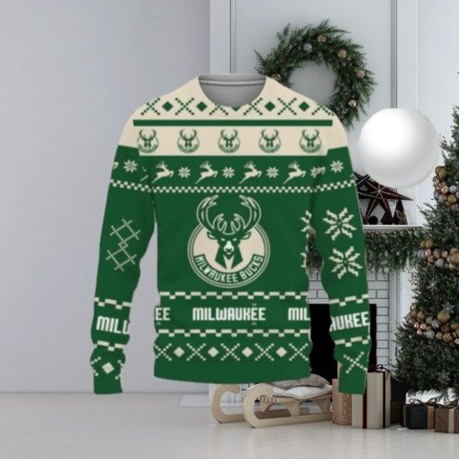 Christmas Ugly Sweater Snow Santa Pattern Logo Milwaukee Bucks Hot Trend For Fans Club