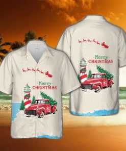 Christmas Vintage Red Truck with Lighthouse, and Pine tree Hawaiian Shirt