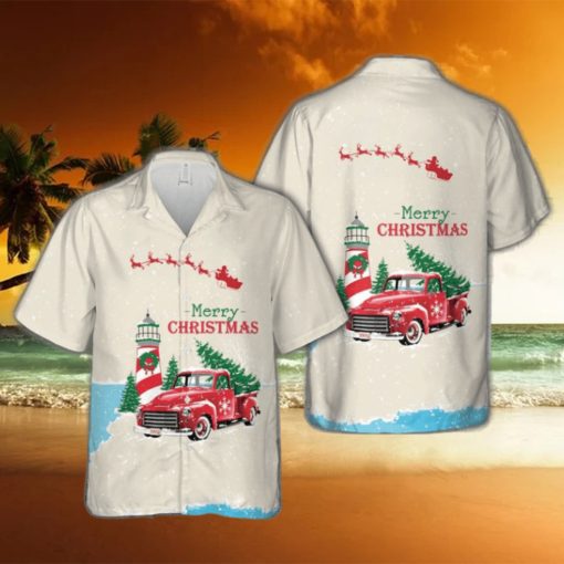 Christmas Vintage Red Truck with Lighthouse, and Pine tree Hawaiian Shirt