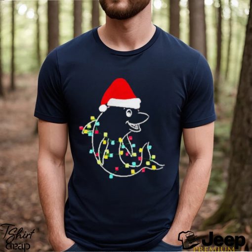 Christmas dolphin Santa hat xmas lights shirt