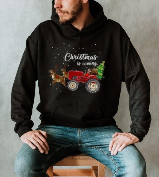 Christmas is coming Santa Claus farmer and tractor Christmas T Shirt