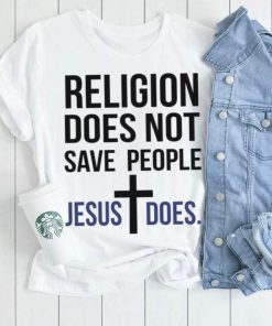 Christmas tee shirts Religion does not save people Jesus does men's t shirt