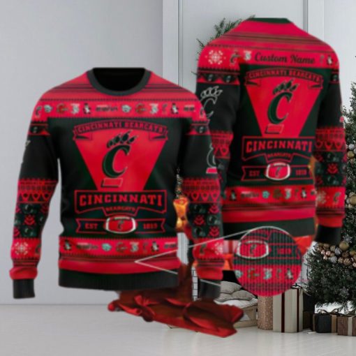 Cincinnati Bearcats Football Team Logo Knitted Christmas 3D Sweater December Custom Name