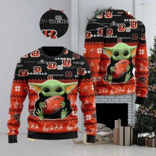 Cincinnati Bengal Baby Yoda Christmas Ugly Sweater Party