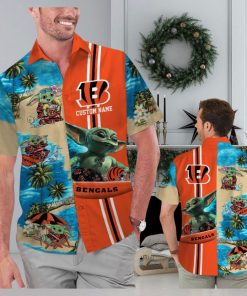 Cincinnati Bengals Baby Yoda Name Personalized Short Sleeve Button Up Tropical Hawaiian Shirt