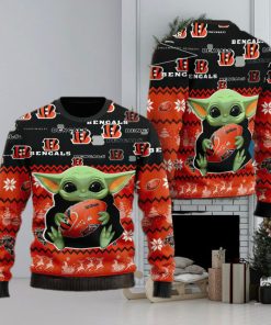 Cincinnati Bengals Baby Yoda Shirt For American Football Fans Ugly Xmas Sweater