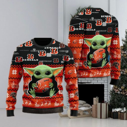 Cincinnati Bengals Baby Yoda Shirt For American Football Fans Ugly Xmas Sweater