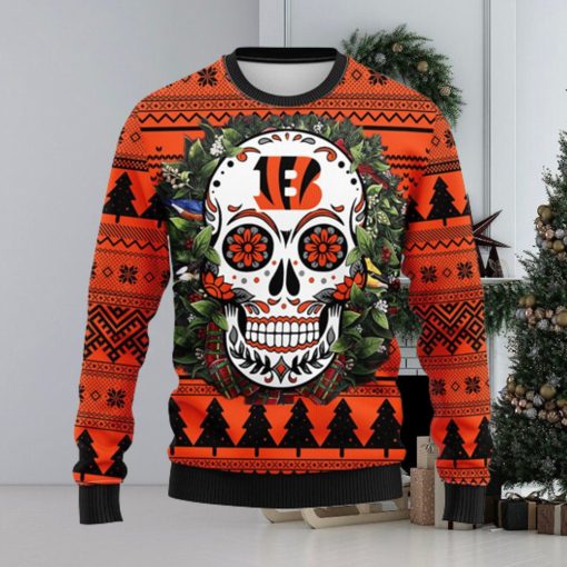 Cincinnati Bengals Skull Flower Ugly Christmas Ugly Sweater