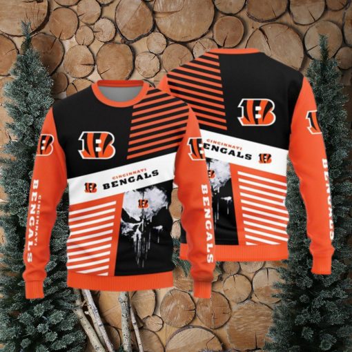 Cincinnati Bengals Skull Pattern Knitted Sweater For Christmas