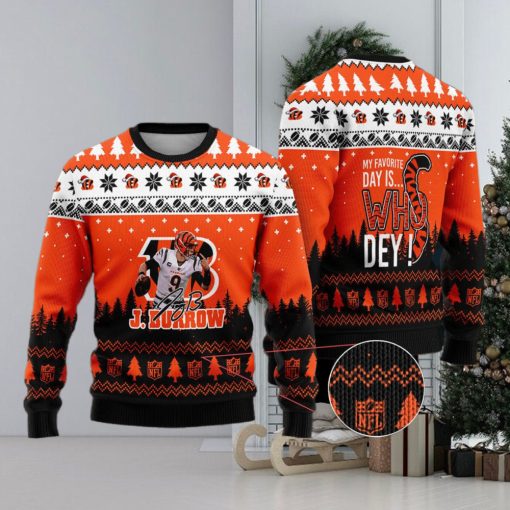 Cincinnati Bengals – Joe Burrow #9 Super Bowl My Favorite Day Is Whoo Dey Ugly Christmas Sweater