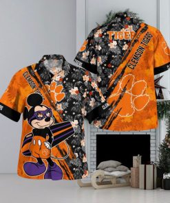 Clemson Tigers Mickey Mouse Floral Short Sleeve Hawaii Shirt