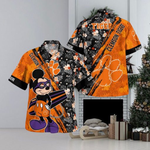 Clemson Tigers Mickey Mouse Floral Short Sleeve Hawaii Shirt
